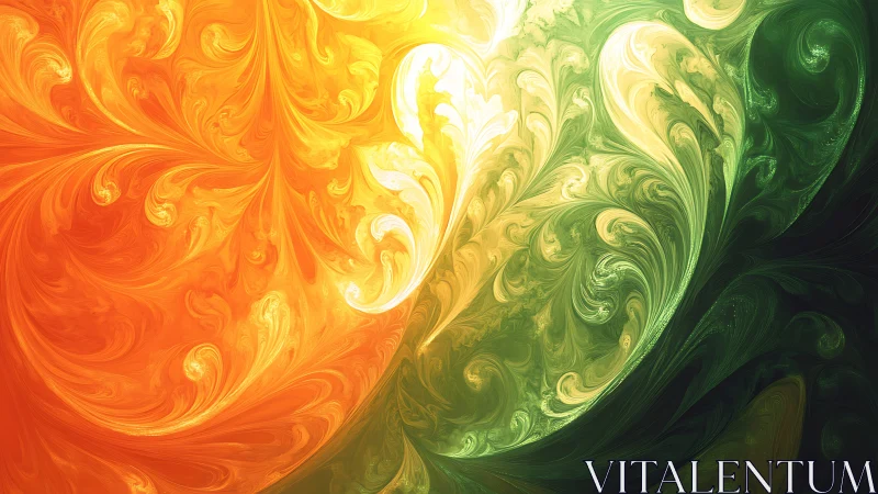 Solar citrus bloom swirling into emerald whispering tides.