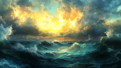 Stormy ocean waves welcome a blazing, hopeful sunrise