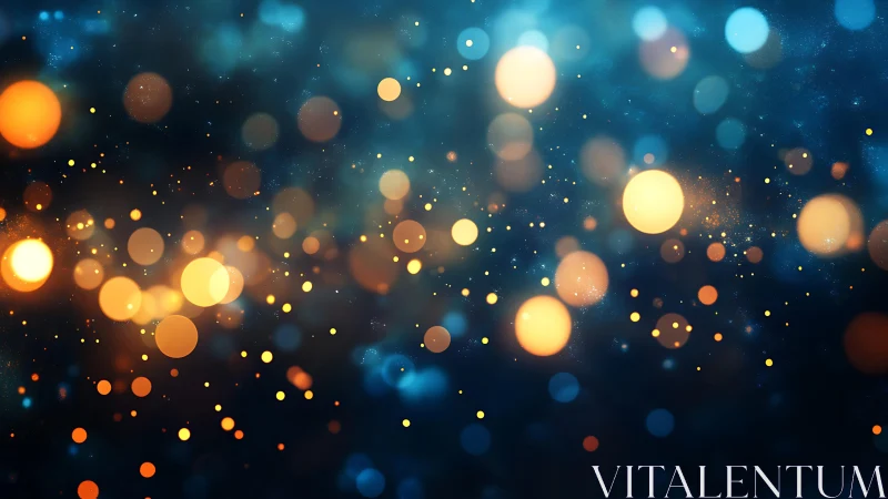 Abstract glowing bokeh lights on dark blue background, digital art.