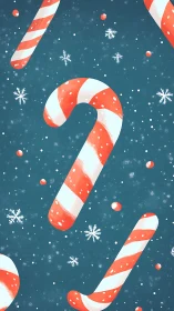 Candy cane holiday pattern with snowflakes on teal background.
