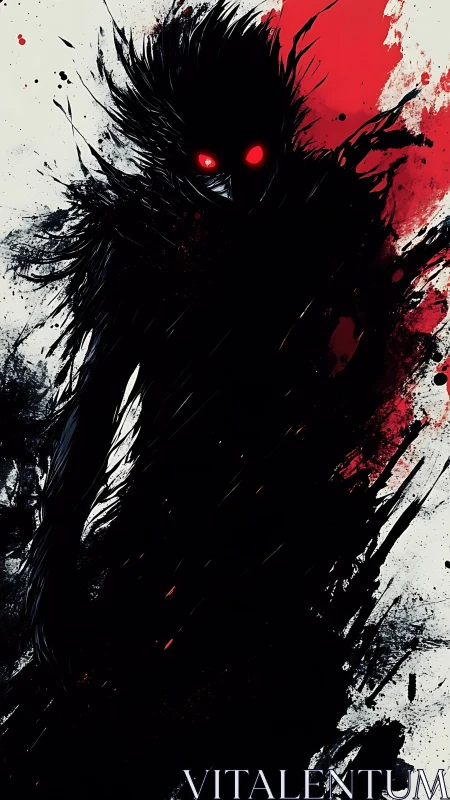 Shadow wraith with red eyes emerging through ink splashes