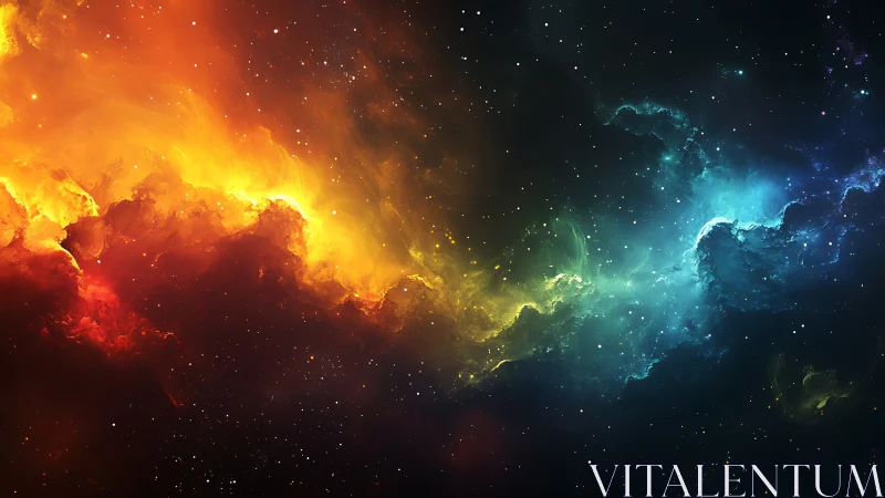 Chromatic nebula corridor bridges warm and cool stellar fields