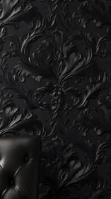 Monochrome baroque wall relief with tufted leather accent chair.