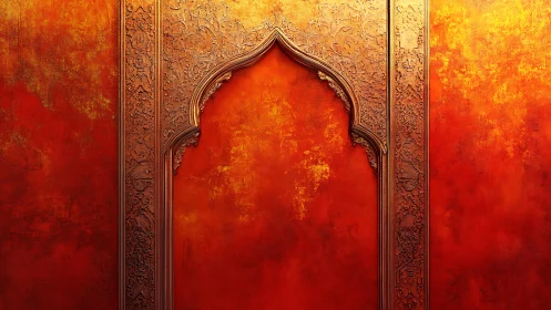 Golden arch whispers against a glowing ember wall.