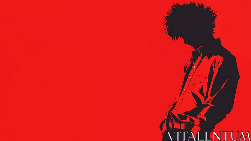 High-contrast red silhouette of introspective anime figure