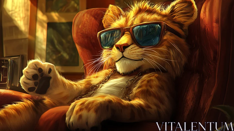 Cool Lion Boss Sitting in Office Chair.