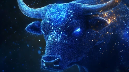 Bioluminescent cyber-bull rendered in high-definition neon glow