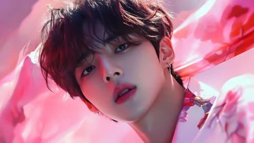 Digital painting portrait with floral chromatic diffusion.