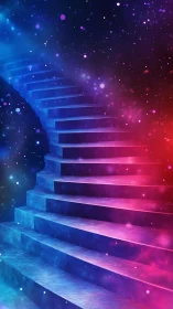 Spiral stone staircase ascends through a colorful nebula sky