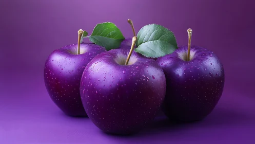 Rich purple apples glow softly against a dreamy violet backdrop