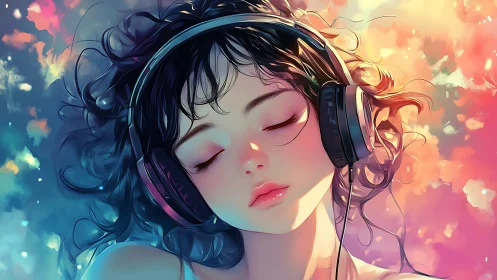 Digital portrait shows person with headphones against gradient light