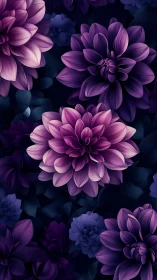 Digitally Rendered Purple Dahlias Against Dark Background