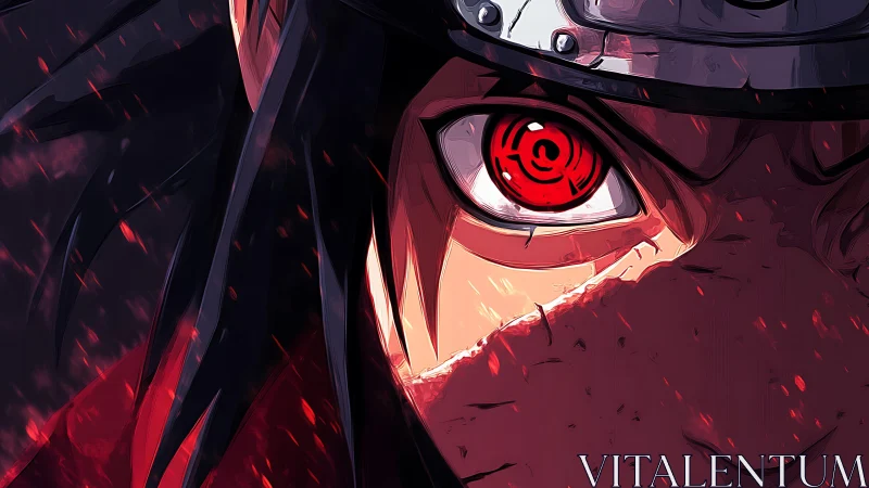 Blazing red eye captures fierce focus in dramatic anime art