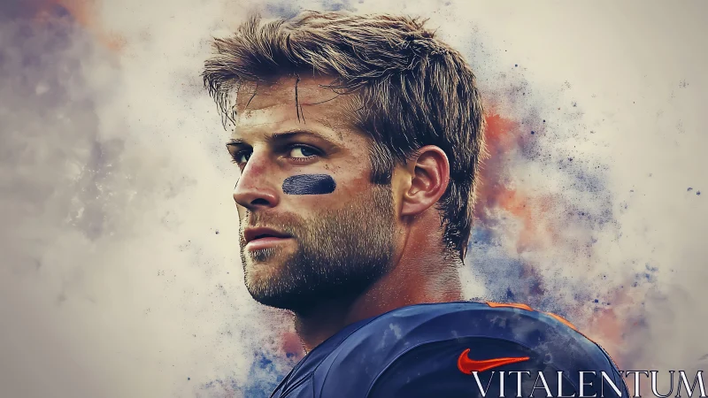 Male football player portrait with abstract color background.