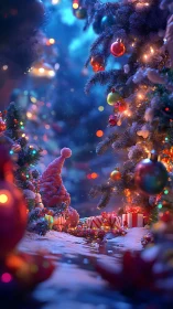 Sparkling winter path glows under magical Christmas lights