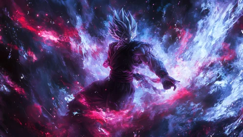 Cosmic anime warrior commands explosive neon energy storm.