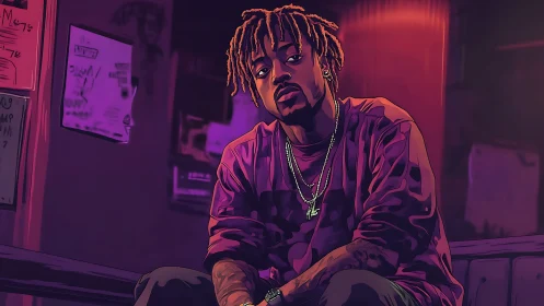 Neon-lit portrait captures a calm, confident night-time vibe