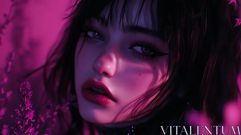 Velvet neon gaze in a twilight bloom of magenta dreams.