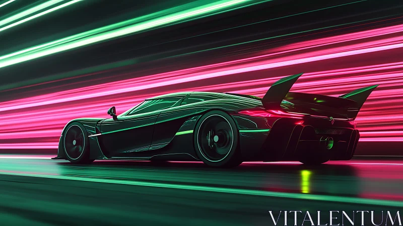 Neon tempest hypercar slicing through electric midnight lanes.