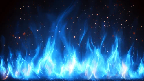 Ethereal Blue Flame Explosion Against Starlit Darkness