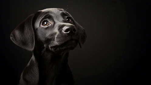 Black labrador puppy portrait in low key studio lighting.