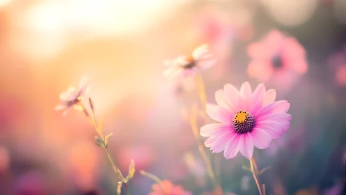 Pink Daisy with Yellow Center Captured in Soft Focus Dreamscape