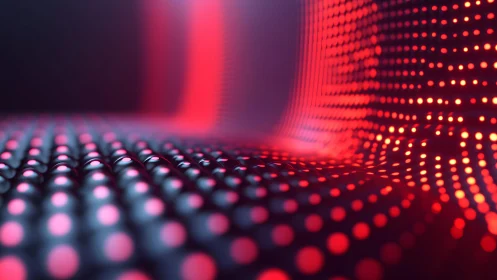 Abstract red LED grid with glowing dots and futuristic lighting.