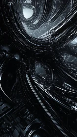 Chromed fractal tunnels sculpt intricate cybernetic labyrinth.