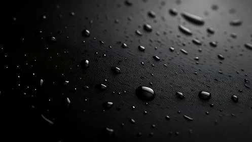 Gleaming raindrops drifting across a quiet black surface.