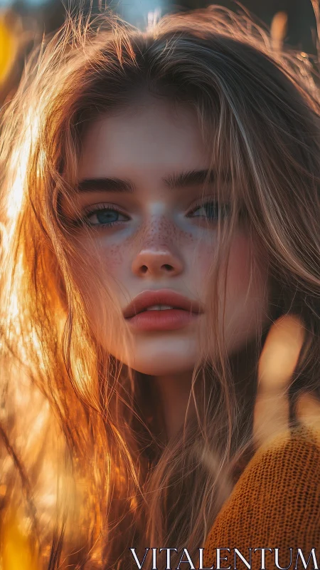 Young woman portrait framed by backlit golden hair strands