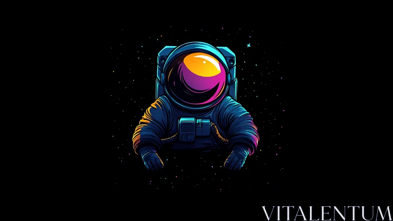 Chromatic astronaut portrait with neon reflections in void.