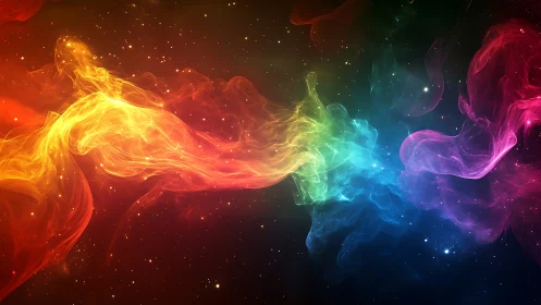 Chromatic nebula stream with luminous spectral energy waves.