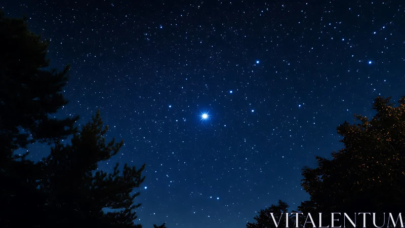 Brilliant evening star framed by silhouetted forest canopy.