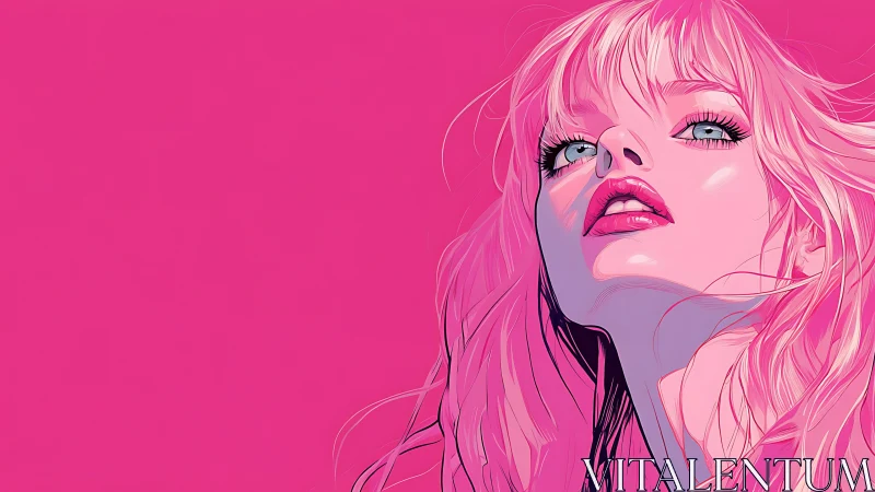 Neon pink muse gazes skyward in bold electric glamour.