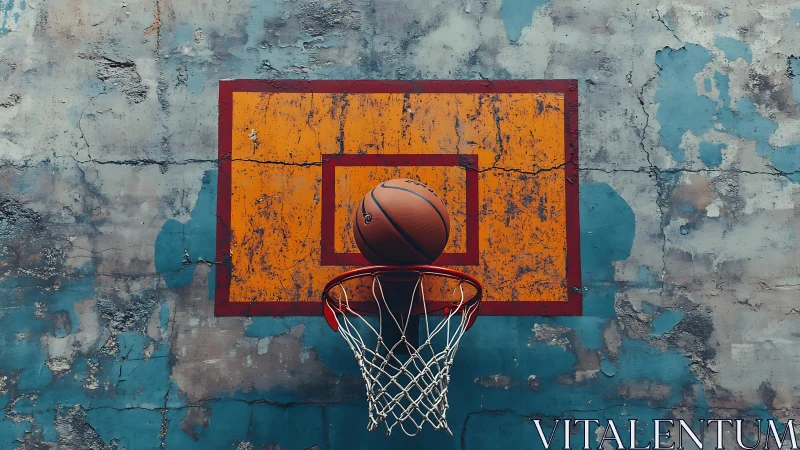 Rusty court glory shot with a stubborn streetball pause.