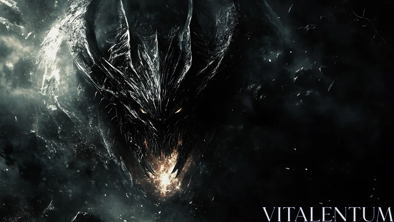 Shadow dragon emerges from abyssal smoke in searing flame