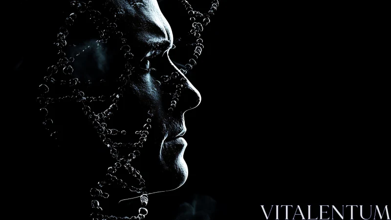 Human profile wrapped in shimmering DNA-like strands.