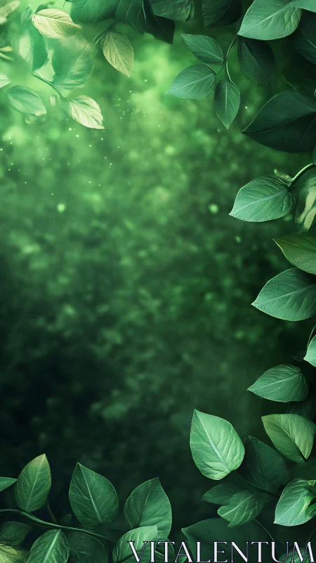 Vertical green foliage frame with blurred central space.