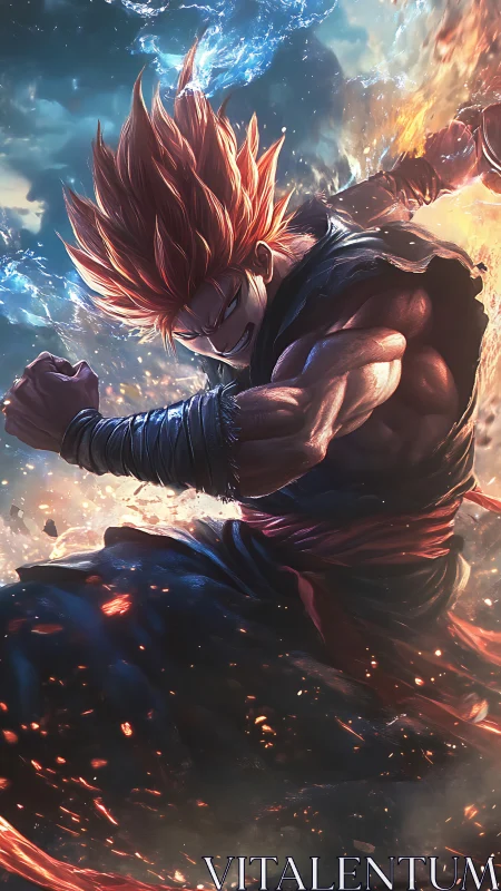 Fiery anime warrior unleashes explosive elemental power.
