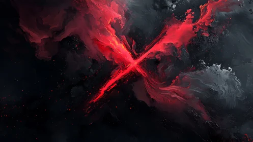 Crimson nebula cross carving fire into stormy voids.