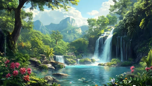 Gentle waterfalls drifting into a secret emerald valley.