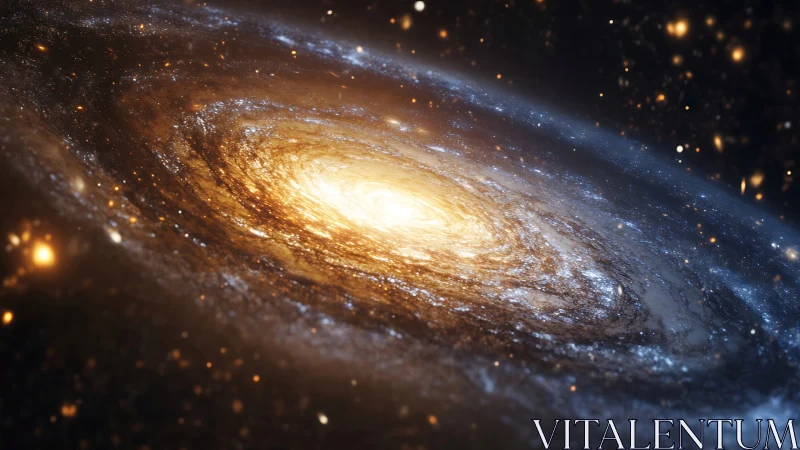 Galactic whirlpool glows like molten gold in silent deep space