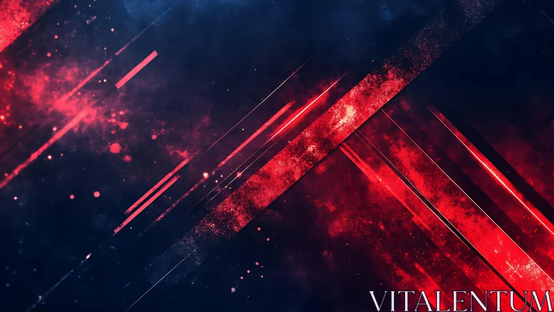 Dynamic abstract red and blue digital art with light streaks.