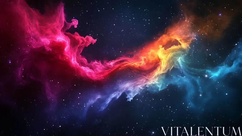 Digital nebula renders multicolor gaseous band across space