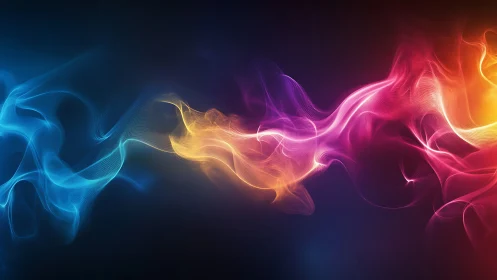 Luminous Neon Smoke Streams Flow Across Dark Background