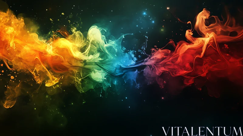 Digital painting of prismatic smoke ribbon across dark field.