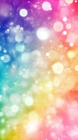 Iridescent rainbow bokeh field with sparkling light orbs.