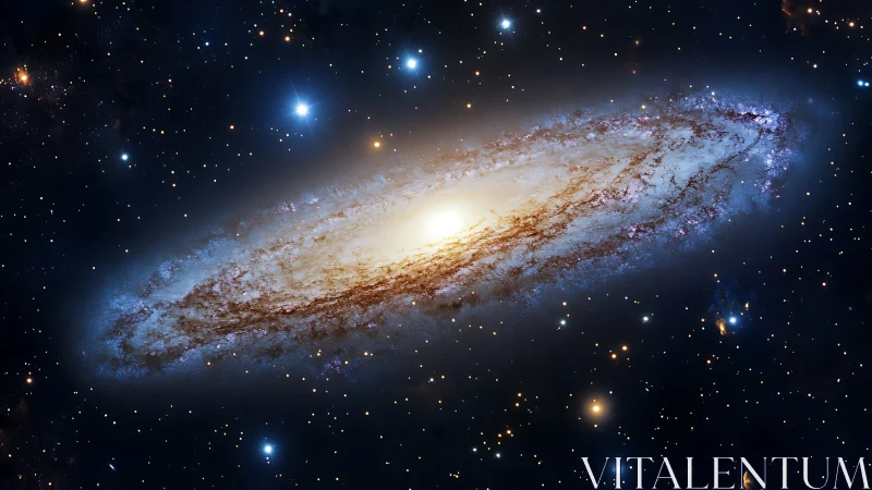 Soft starlit spiral galaxy glowing in the quiet night sky.