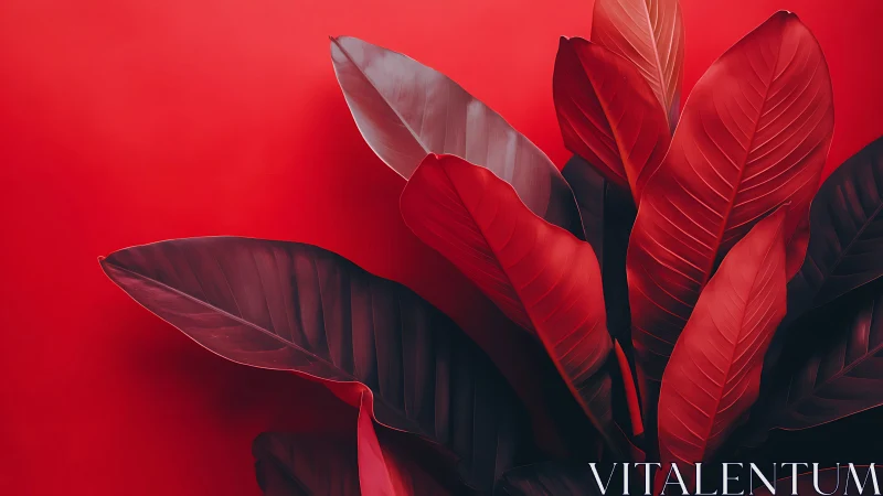 Red tropical leaves form bold, high contrast composition