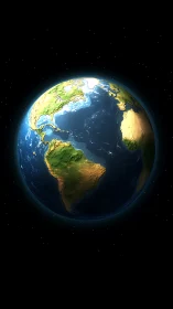 Earth viewed from space with Americas and Africa visible.